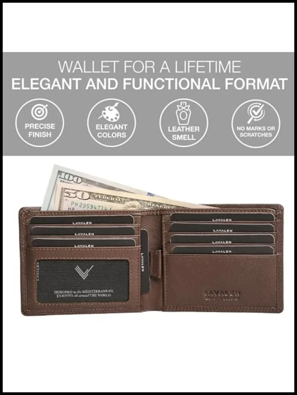 Genuine Leather Bifold Wallet for Men RFID Blocking Slim with Coin Pocket